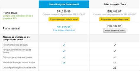 Planos e preços do Sales Navigator .